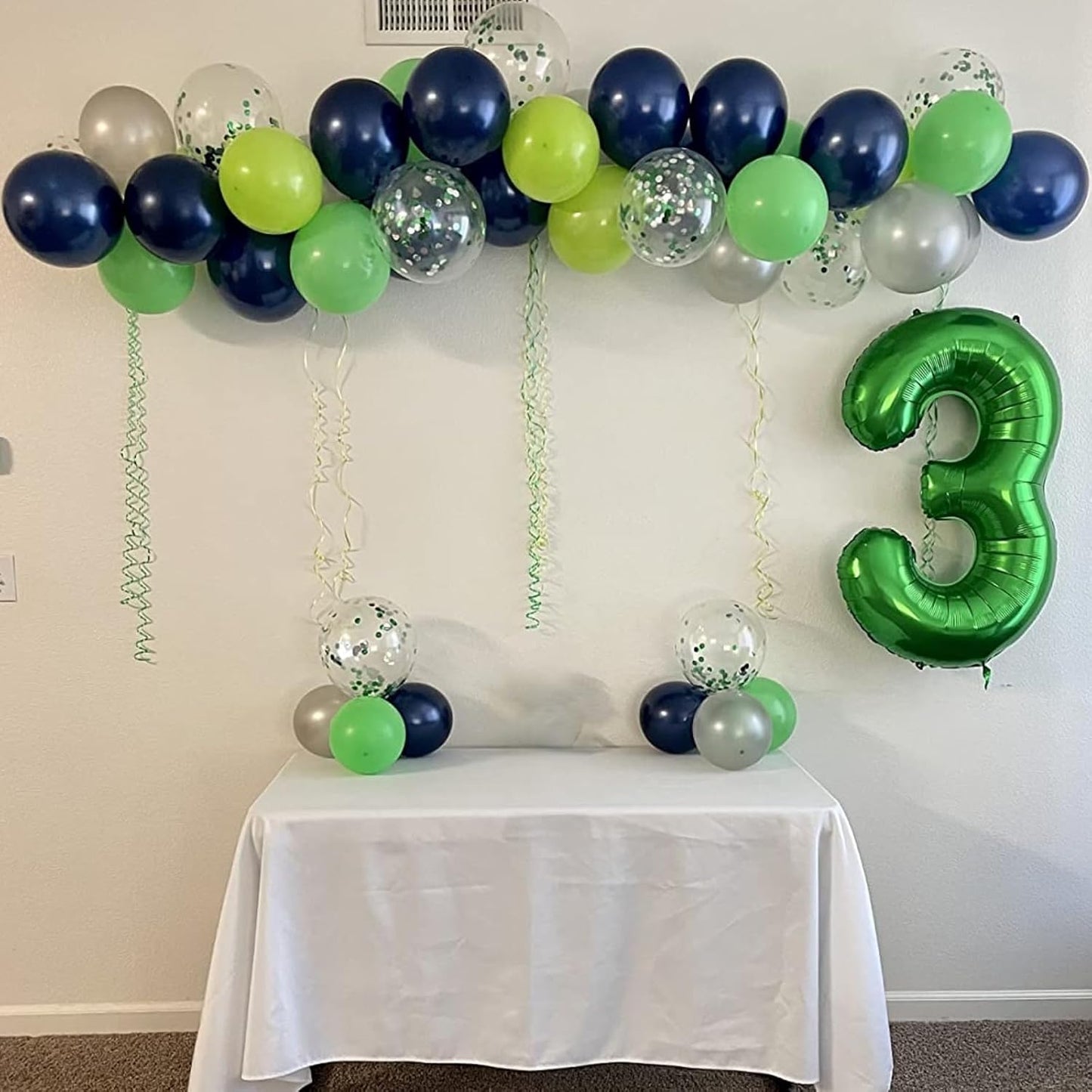 Blue and Green Balloons, 12 Inch Navy Blue Dark Green Balloons, Fruit Teal Blue White Latex Balloon with Confetti Balloon for Birthday Football Video Game Jungle Dinosaur Theme Party