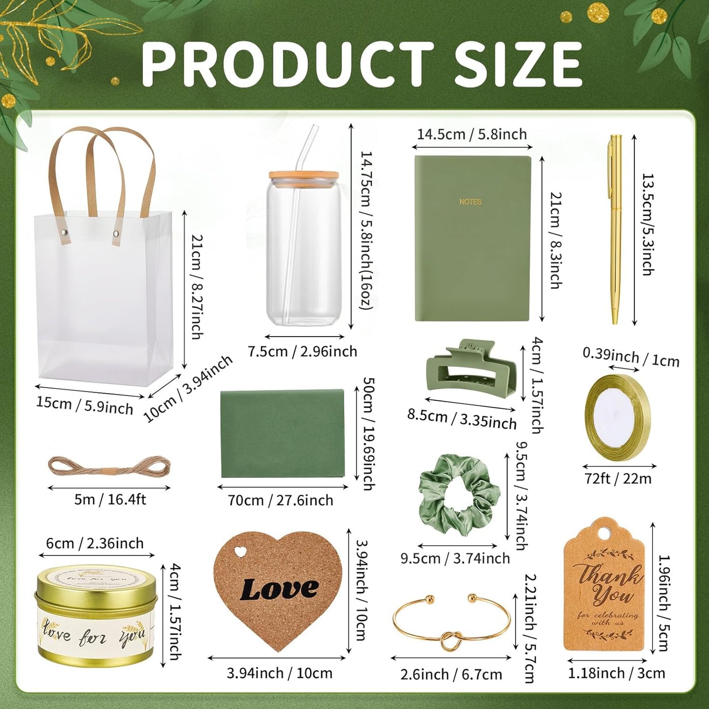 68Pcs Baby Shower Prizes for Game Winners Gifts Wedding Bridal Shower Gifts Including Glass Cans Notebooks Soy Candles Hair Clips for Baby Shower Wedding Bridal Shower Game Prizes (6, Green)