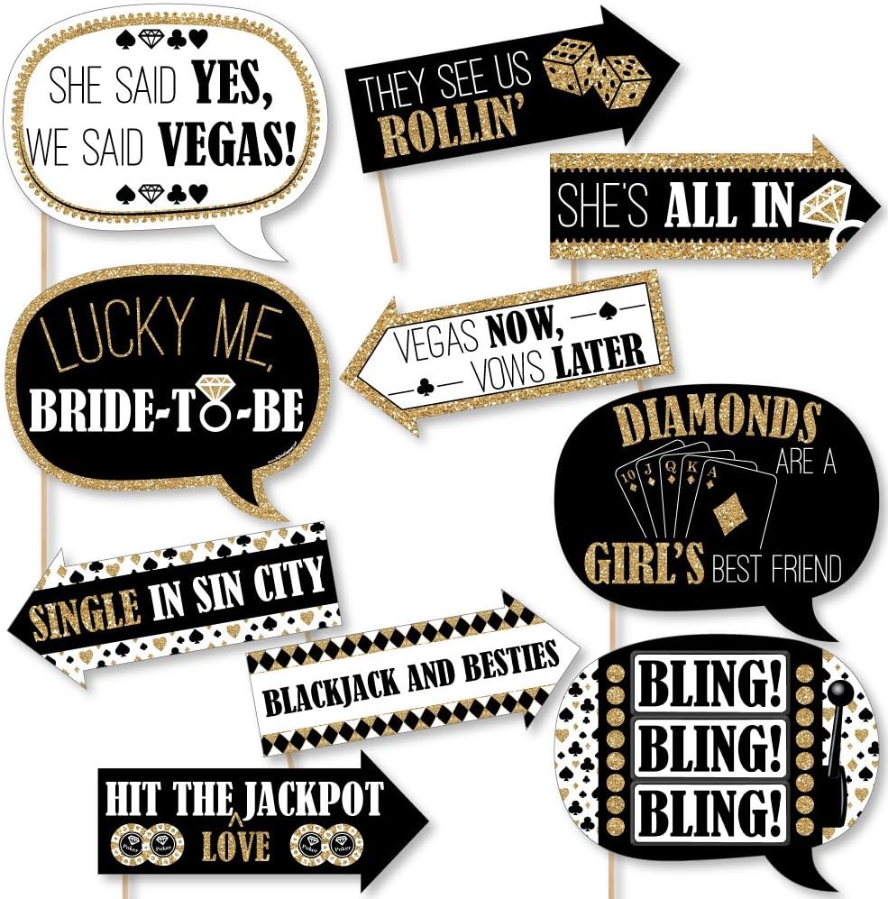 Big Dot of Happiness Funny Vegas Before Vows - Las Vegas Bridal Shower or Bachelorette Party Photo Booth Props Kit - 10 Piece