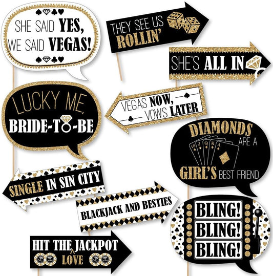 Big Dot of Happiness Funny Vegas Before Vows - Las Vegas Bridal Shower or Bachelorette Party Photo Booth Props Kit - 10 Piece