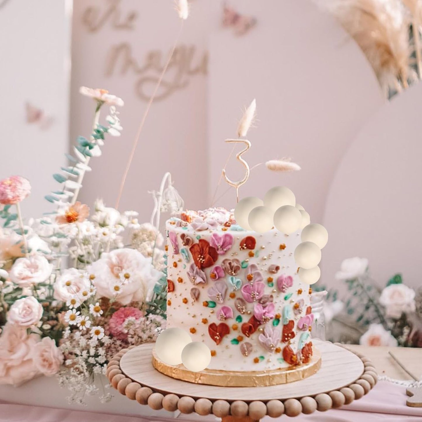 24 PCS Ball Cupcake Toppers Balls Cake Toppes Foam Balls Cupcake Picks DIY Mini Balloon Cake Inset Topper for Baby Shower Birthday Favor Wedding Anniversary Party Cake Decorations Supplies Khaki