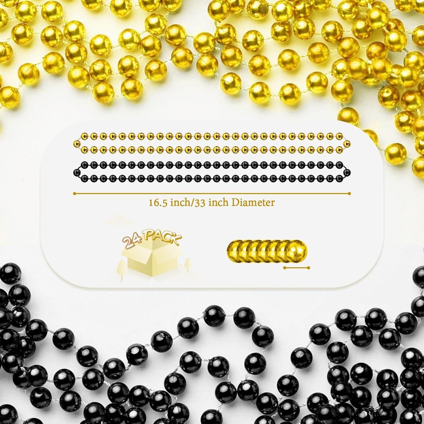 YAXINRUI 24 PCS Gold Black New Year Necklaces, New Year Bead Party Favors, Happy New Year Necklace, 33‘’ Gold Black Beaded Necklaces for 2026 New Years Eve Christmas Halloween Festive Events