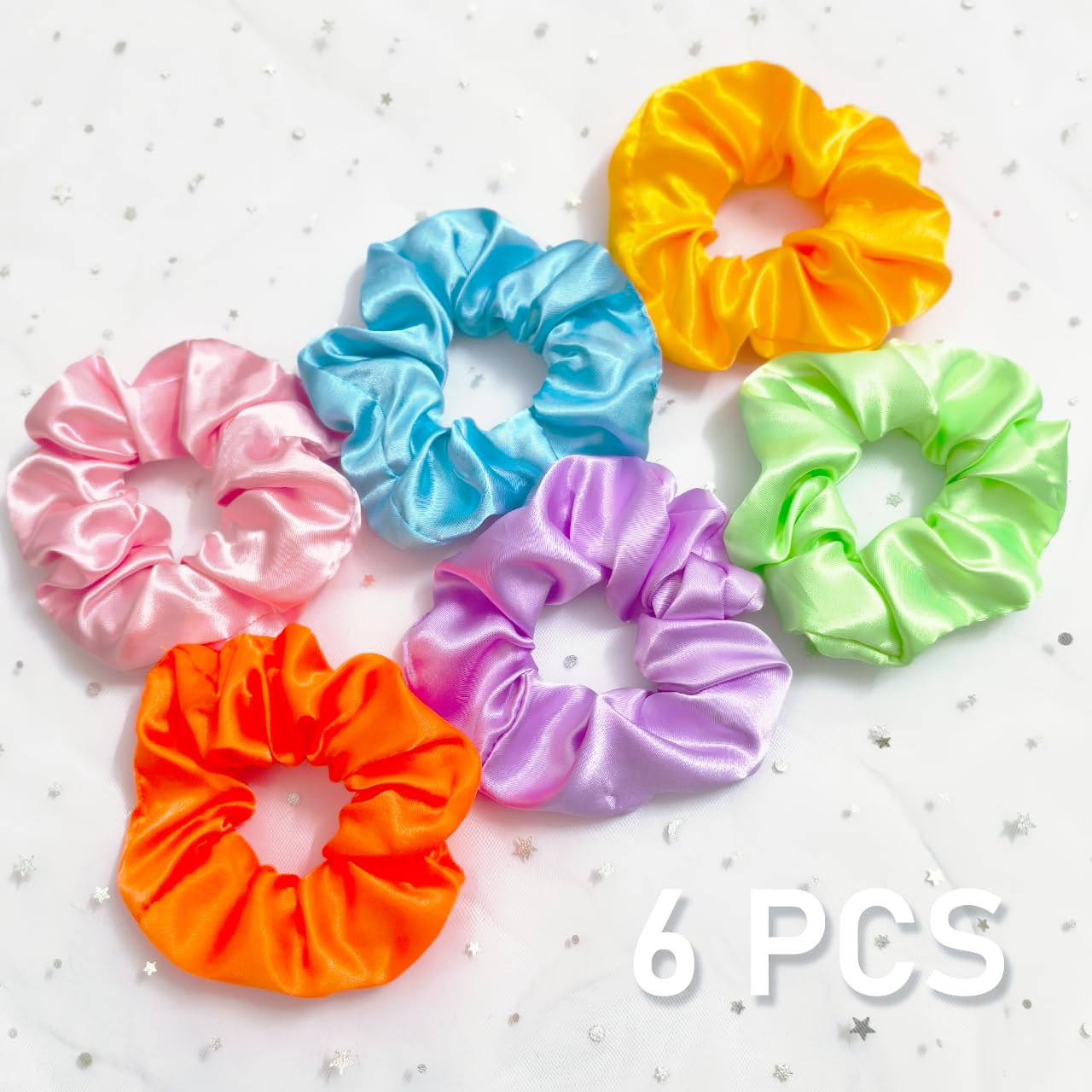 6 Pcs LED Scrunchies for Women, Colorful Satin Scrunchy, Light Up Scrunchies for Girls, 3 Light Modes, Glow in the Dark Hair Accessories