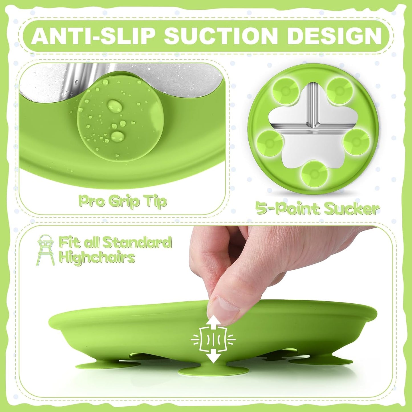 OVV Stainless Steel Kids Plates (2 Pack) – 9 Inch Toddler Divided Plates with ﻿Removable Silicone Sleeves & 5 Suction Cups Baby Self Feeding | Mess-Free Mealtime | Dishwasher Safe