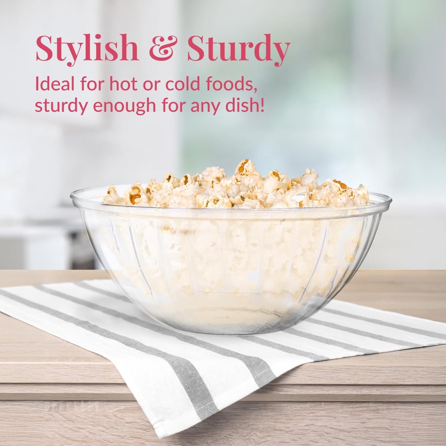 Prestee Clear Plastic Serving Bowls, 150 Oz 4 Pack - Round Large Disposable Bowls, Punch Bowl, Party, Chip Bowl Containers - Candy, Salads, Parties, and Serving Food - Large Salad Dish for Eating