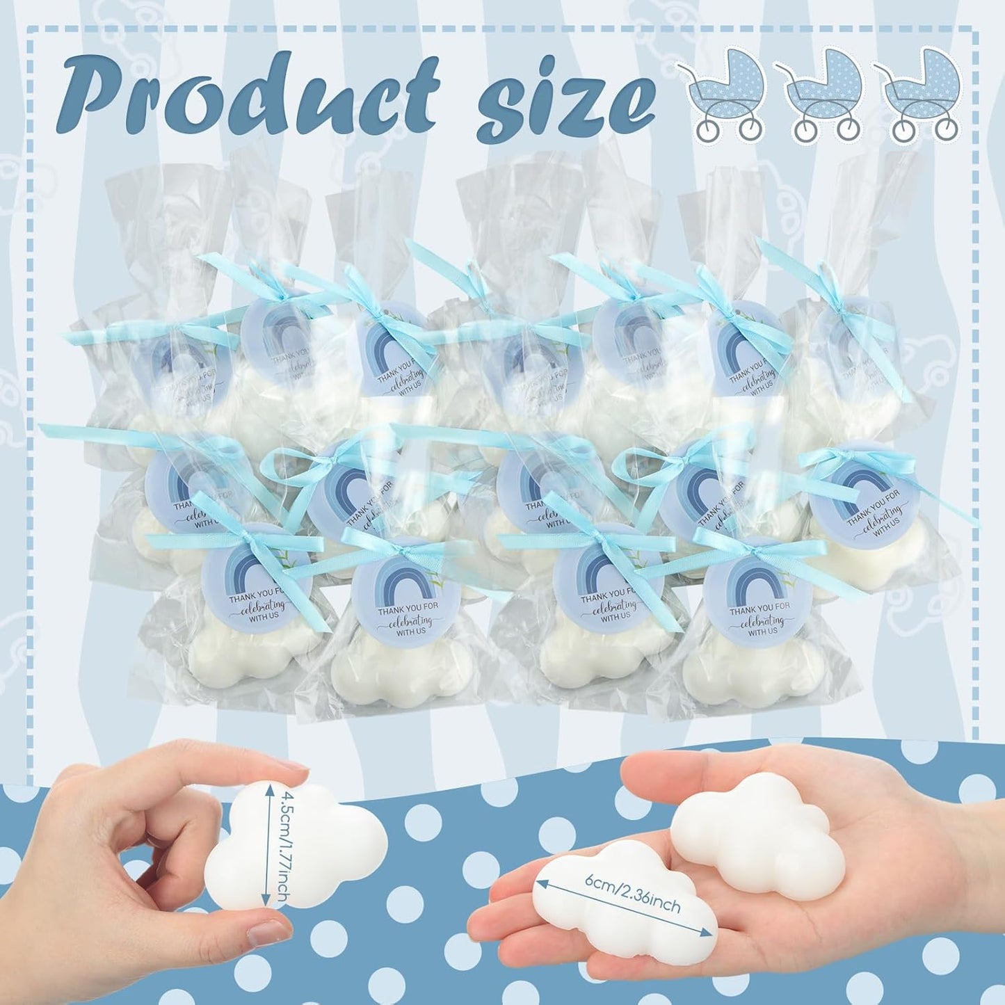 Demissle 20 Pcs Cloud Baby Shower Favors Soap Mini Handmade Scented Soap Party Favors for Guests Gifts with Thank You Card Christmas Wedding Party Bridal Shower Return Gifts(White)