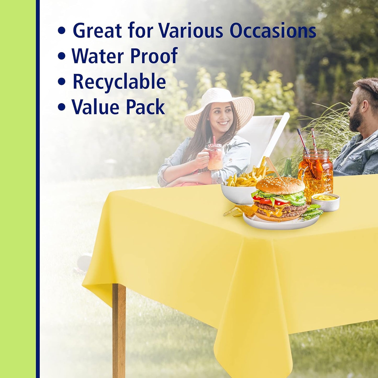 Yellow Disposable Plastic Tablecloth for Rectangle Tables (12 Pack) Premium Decorative Table Cloth for Parties, Events & Weddings, Indoors & Outdoors, 54 x 108 inches, Plastic Table Cover