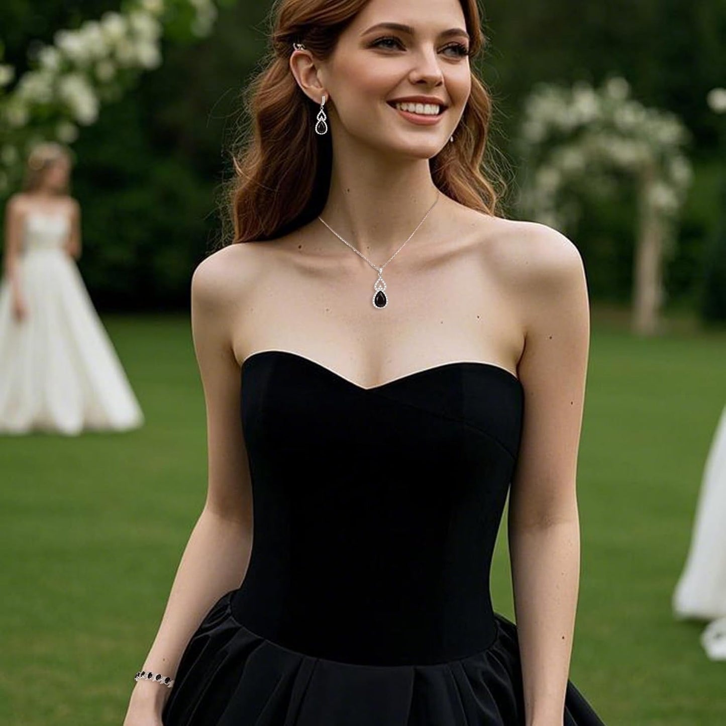 BriLove Wedding Jewelry Set for Women Bride Bridesmaid, Gorgeous Cubic Zirconia Teardrop Necklace Earrings Bracelet Adjustable Ring Jewelry Gift for Birthday/Anniversary/Mother’s Day