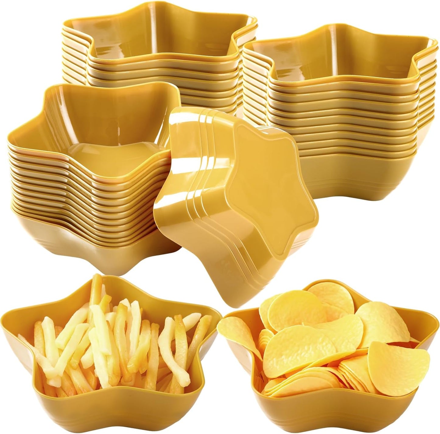 Honeydak 20 Pcs Gold Star Shaped Plastic Bowls Star Dessert Plates Gold Snack Salad Bowl Party Candy Bar Containers Serving Dishes for Chips Buffet Salad
