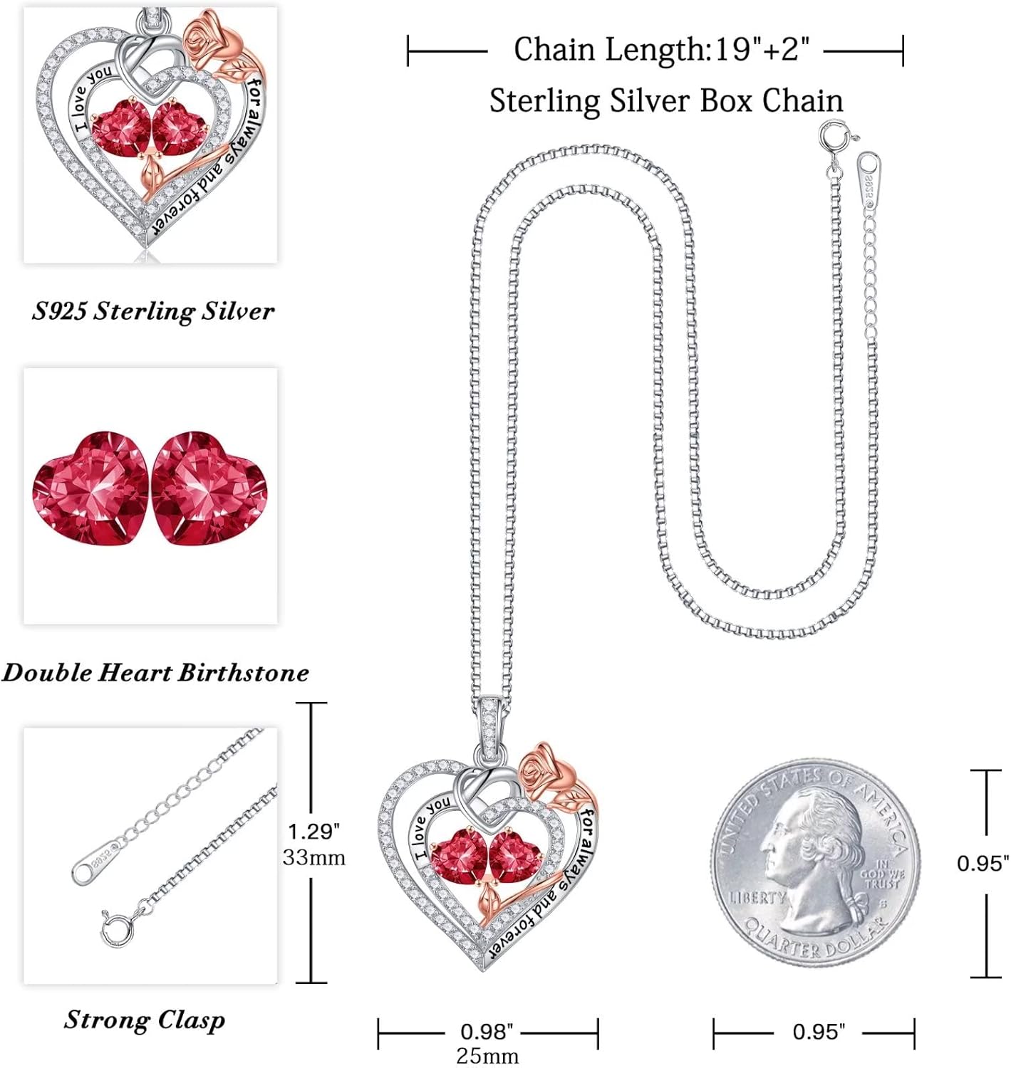 Iefil Christmas Gifts for Wife Women - 925 Sterling Silver Double Birthstone Necklace, Anniversary Birthday Gifts for Women, Jewelry Gift for Wife Girlfriend Mom Her