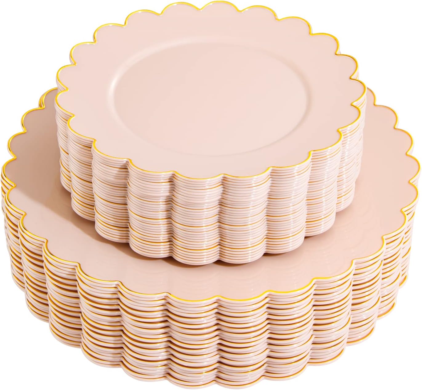 LIYH 60pcs Pink Plastic Plates with Gold Disposable Plates Includes: 30 Dinner 10.25" and 30 Dessert Plate 7.5" Gold Plastic Baby Shower Plate Set