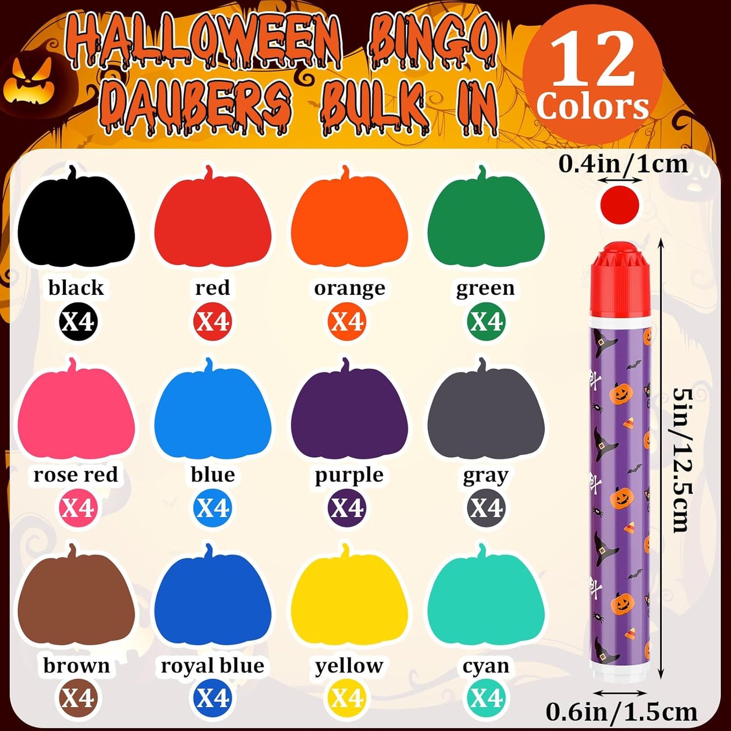 Eersida 192 Pack Halloween Bingo Game Cards and 0.4 oz Dot Daubers Set Includes 144 Bingo Cards and 48 Dot Markers Game Supplies set for Halloween Gifts Party Favor Supplies Family Casino Play Night
