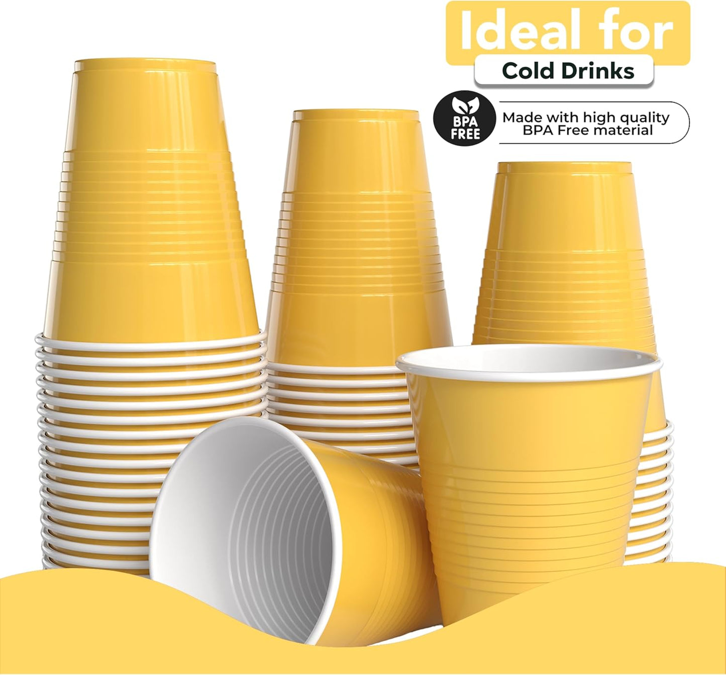 18 Oz Yellow Plastic Cups For Party Supplies 50 Pack | Yellow Disposable Cups Plastic | Disposable Drinkware For Parties, Events & Everyday
