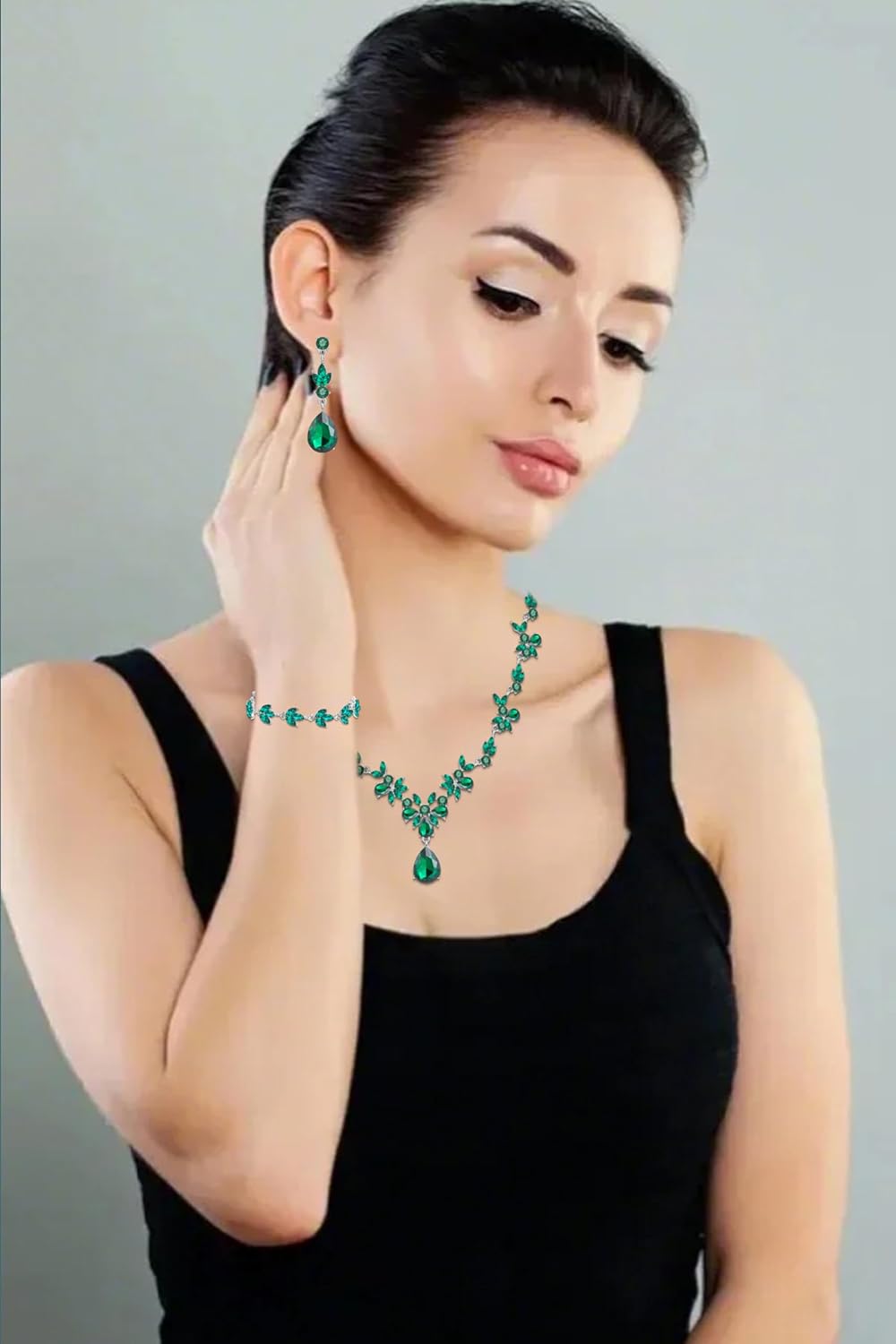 Bridal Wedding Elegant Floral Jewelry Set for Women/Brides/Bridesmaids Crystal Jewelry Set for Wedding Prom Party Bridal Crystal Necklace Earrings Bracelet Set