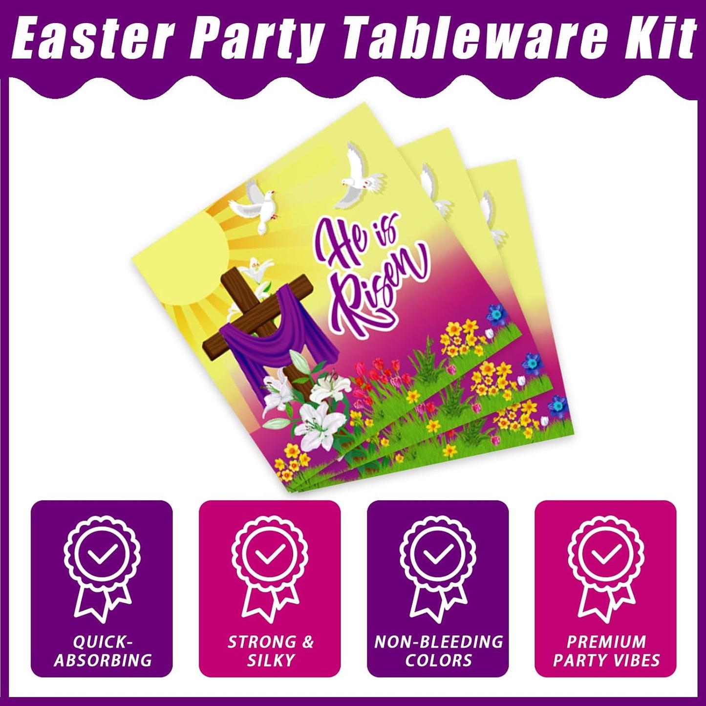 96 Pcs Easter He is Risen Paper Plates Napkins, Easter Religious Inspiring Party Decorations Supplies Disposable Dinnerware Tableware Set, Serves 24