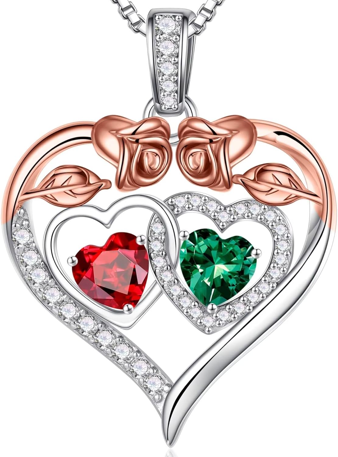 Iefil Double Birthstone Necklace Gifts for Wife Girlfriend Her Women, Birthstone Jewelry Gemstone Valentines Birthday Gifts for Her Women Wife Mom Grandma