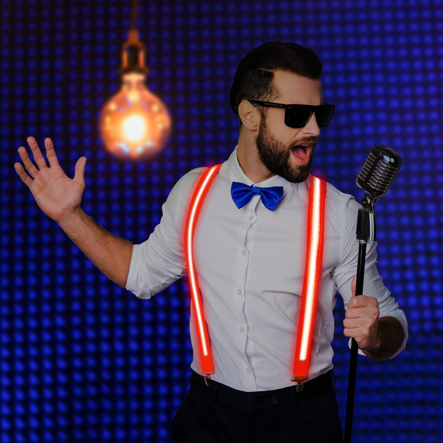 Ainiv Light Up Neckties Bowties Suspenders LED Party Supplies Glow in the Dark Adjustable for Women and Men Parties