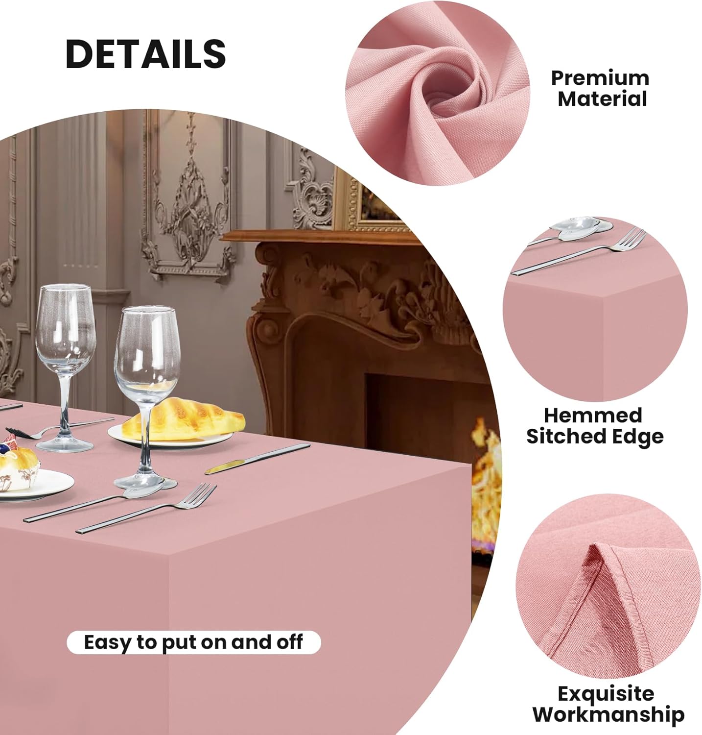 Ascoza 2 Pack Fitted Tablecloth for 8 Foot Rectangle Tables 96 x 30 Inch Dusty Pink Table Covers Water Resistant Polyester Table Cloth for Wedding, Parties,Display, Trade Show (Dusty Pink)