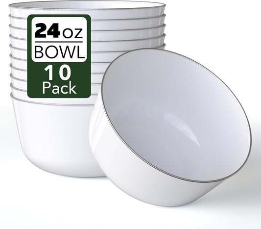 Trendables Disposable Bowls - Set of 10, 24 Oz Each, Silver Rimmed, Fancy Plastic Serving Bowls Perfect for Ice Cream, Salad, Candy