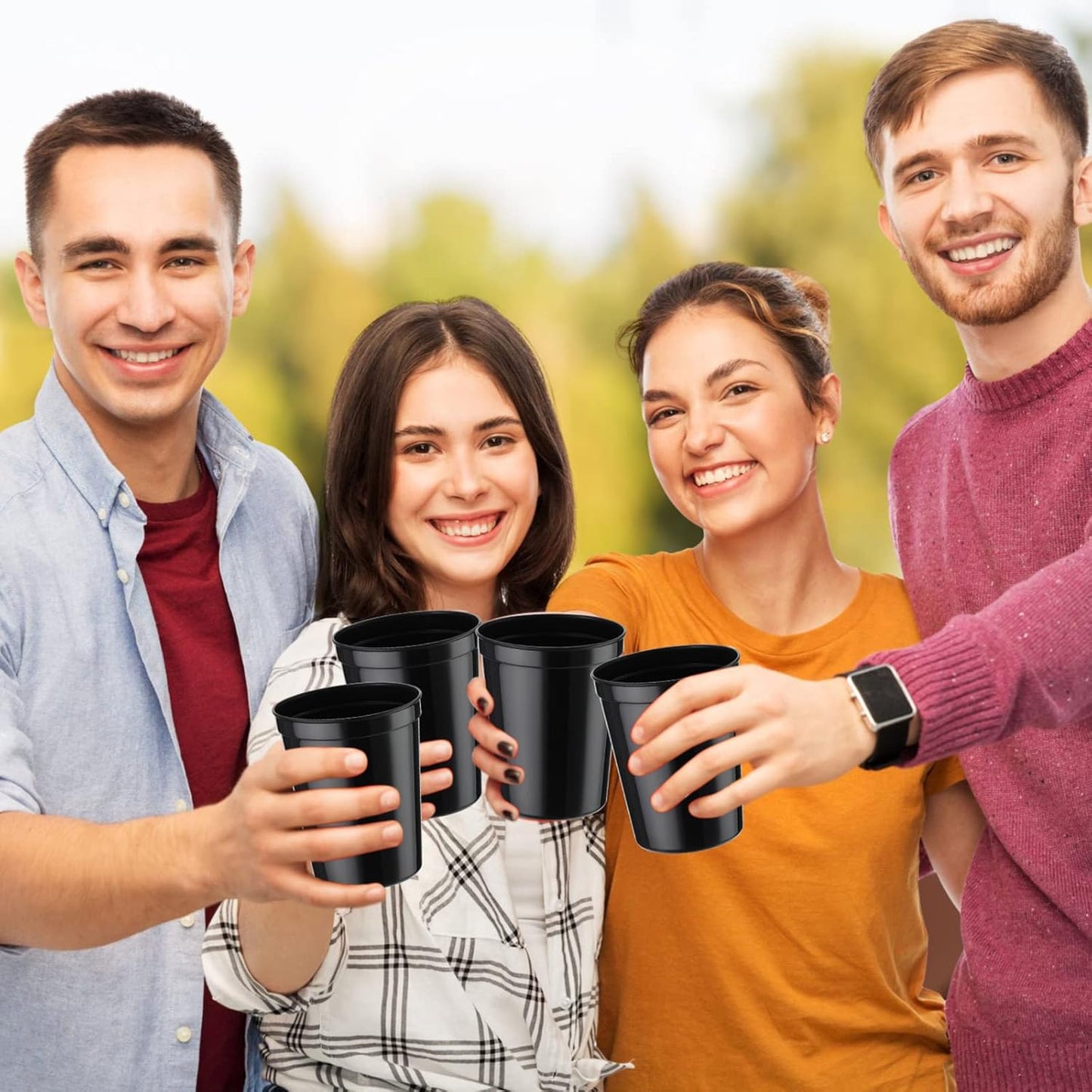 Yungyan 36 Pack 16oz Stadium Cups Reusable Plastic Cups Blank Drink Tumblers for Parties, Events, DIY Projects, 4.5 x 3.54 x 2.72 Inch (Black)