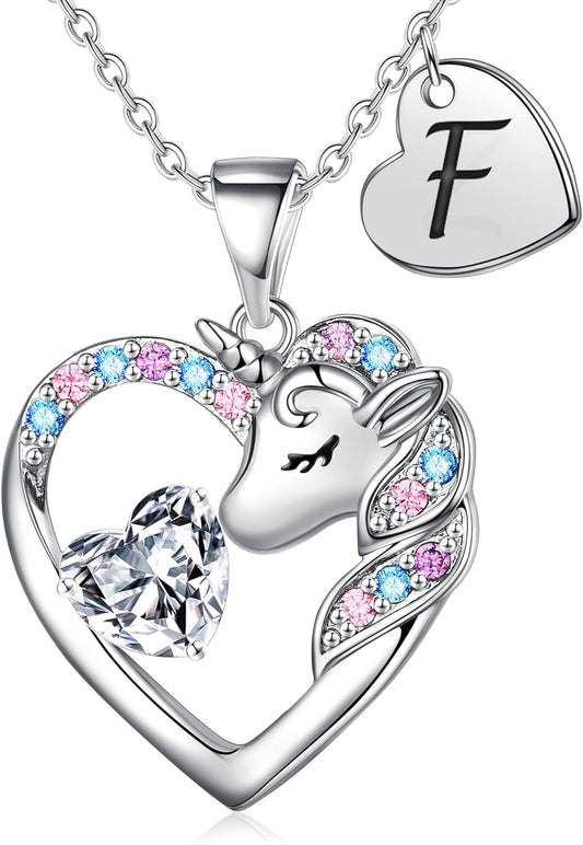 Christmas Gifts for Grandkids Kids - Colorful CZ Heart Initial Unicorn Necklace for Girls Jewelry Unicorn Birthday Gifts for Girls Stocking Stuffers for Kids