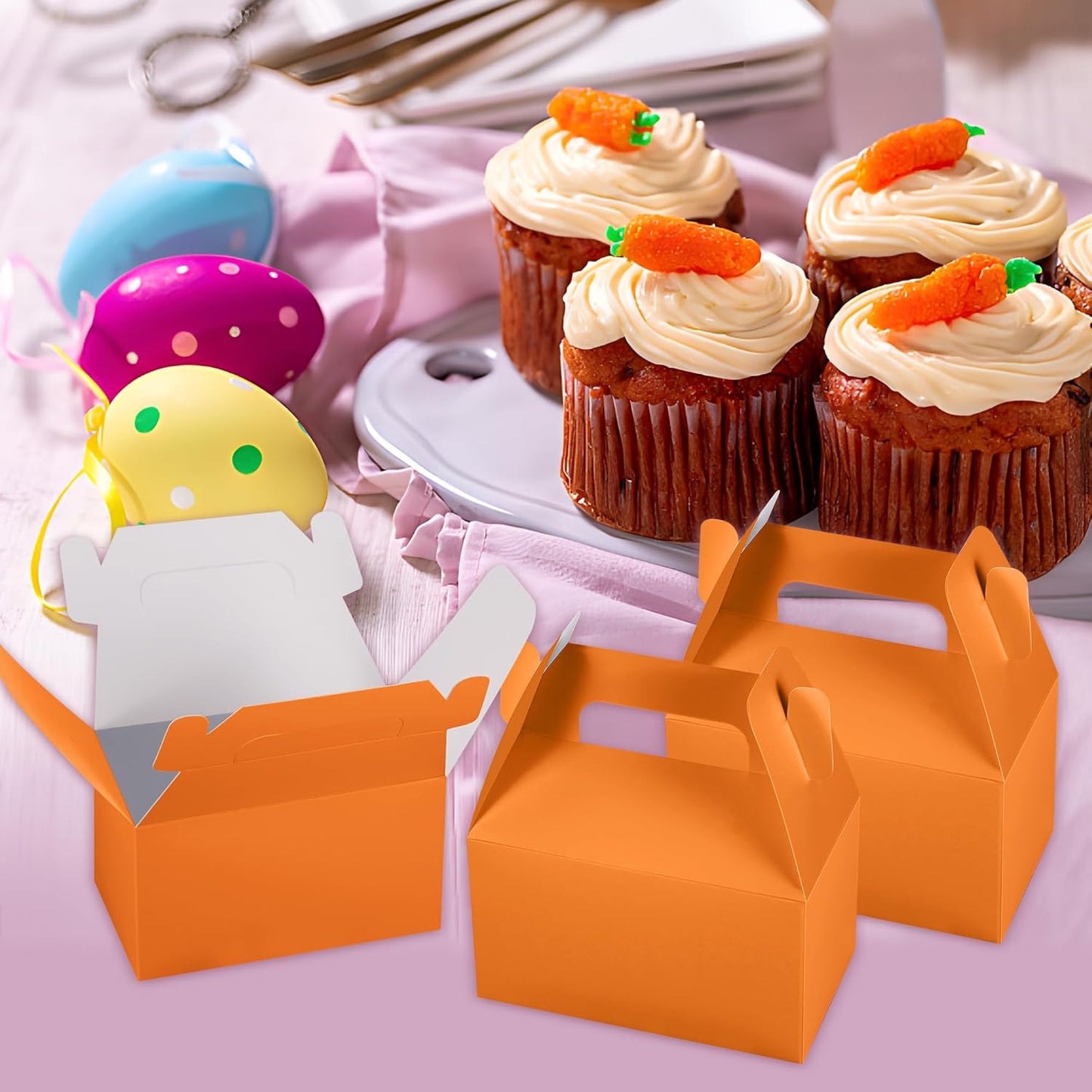 XAGLVV 24 Pack Orange Gable Boxes with Handles 6.2x3.5x3.5 Inch Paper Party Favor Gift Box for Halloween Party Favors Thanksgiving Fall Festivals Kids Birthdays