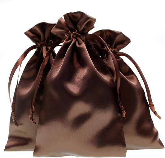 Knitial 5" x 8" Chocolate Brown Satin Gift Bags, Jewelry, Wedding Favor Drawstring Bags Baby Shower Christmas 50 Count