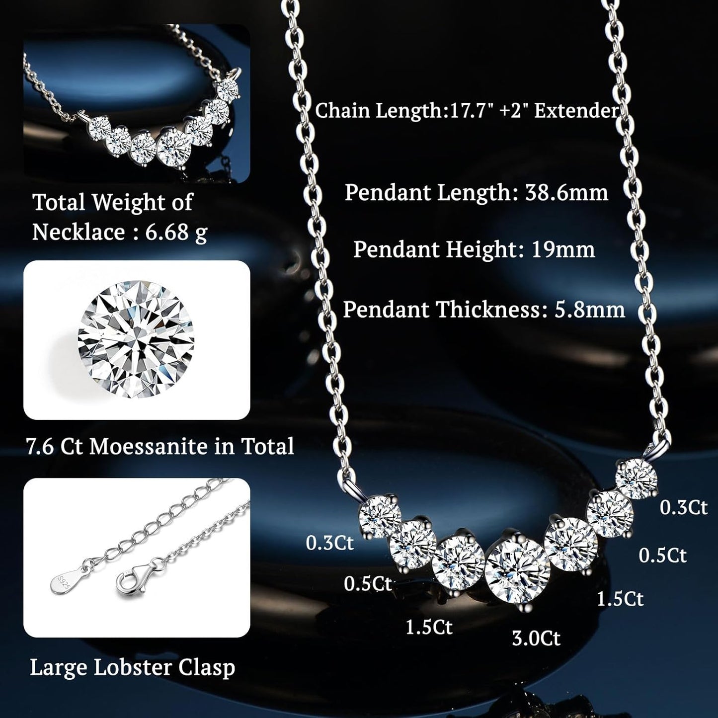 Moissanite Pendant Necklaces for Women 0.5Ct-7.6Ct Jewelry for Wife Her Mom Daughter Girlfriend Birthday Wedding Anniversay Engagements Gifts for Wife Christmas Valentine Mothers Day