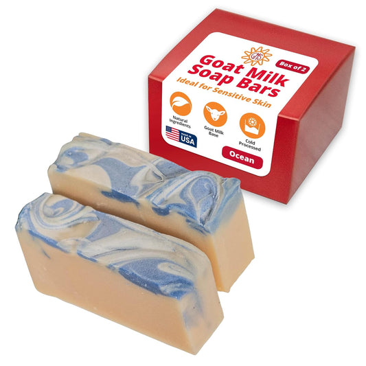 Goat Milk Stuff Goat Milk Soap - OCEAN SOAP | Handmade All-Natural, Goat Milk Soap Bars for Dry Skin Relief, Body & Face Wash for Men and Women, Bar Soap (Box of 2)