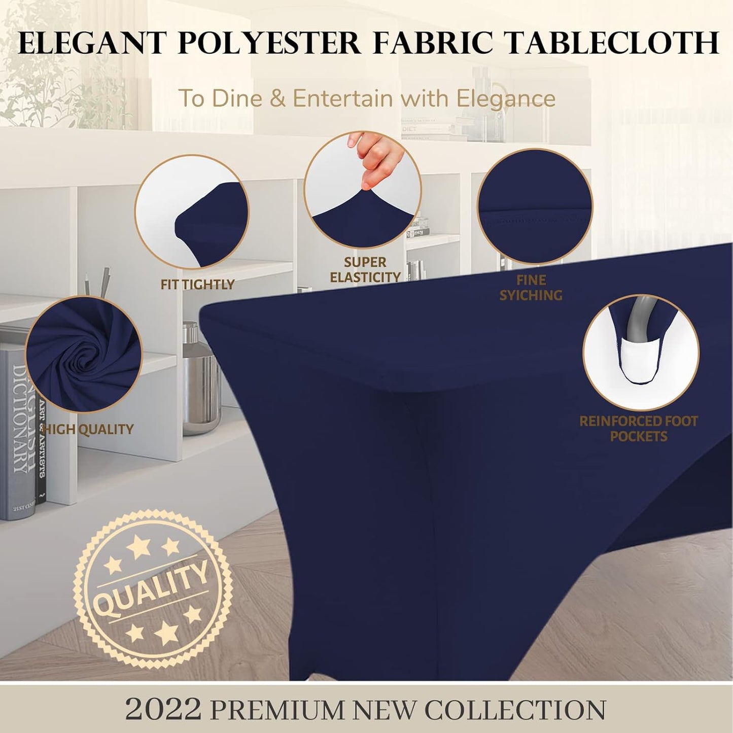 Spandex Table Cover 6 ft. Fitted Polyester Tablecloth Stretch Table Cover Table Topper Open Back - Navy