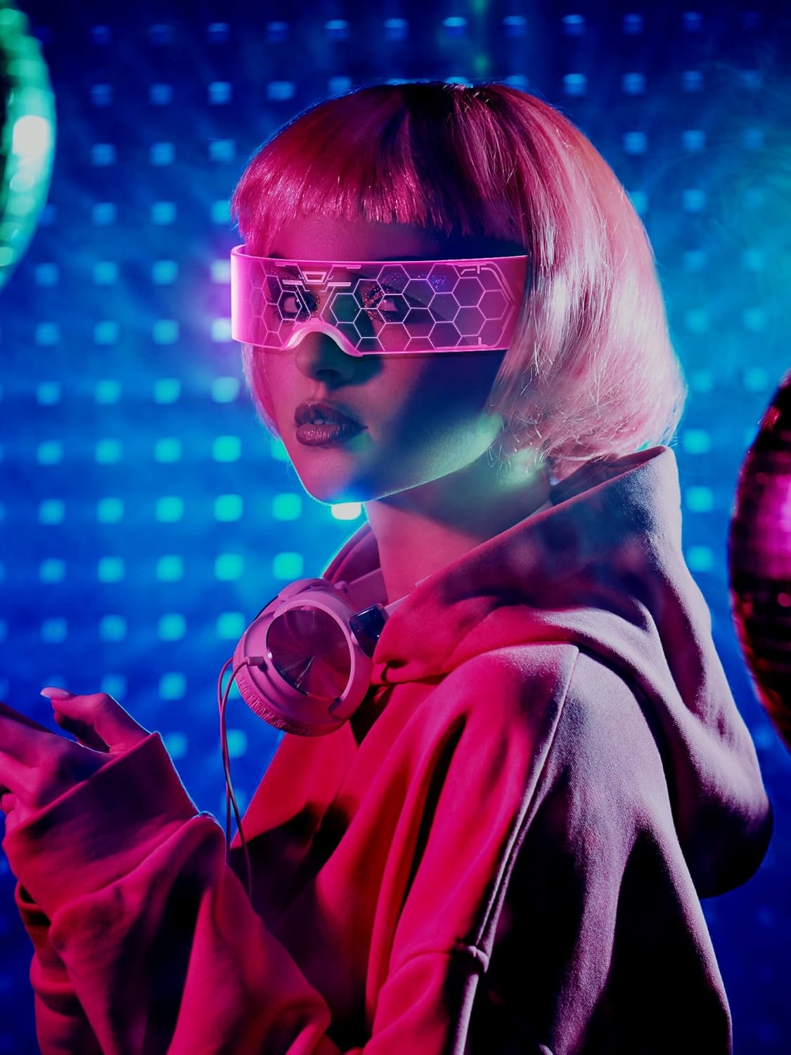 TOODOO 4 Pairs LED Visor Glasses Light up Glasses Futuristic Luminous Rave Glasses 7 Colors 4 Modes for Club Christmas Party