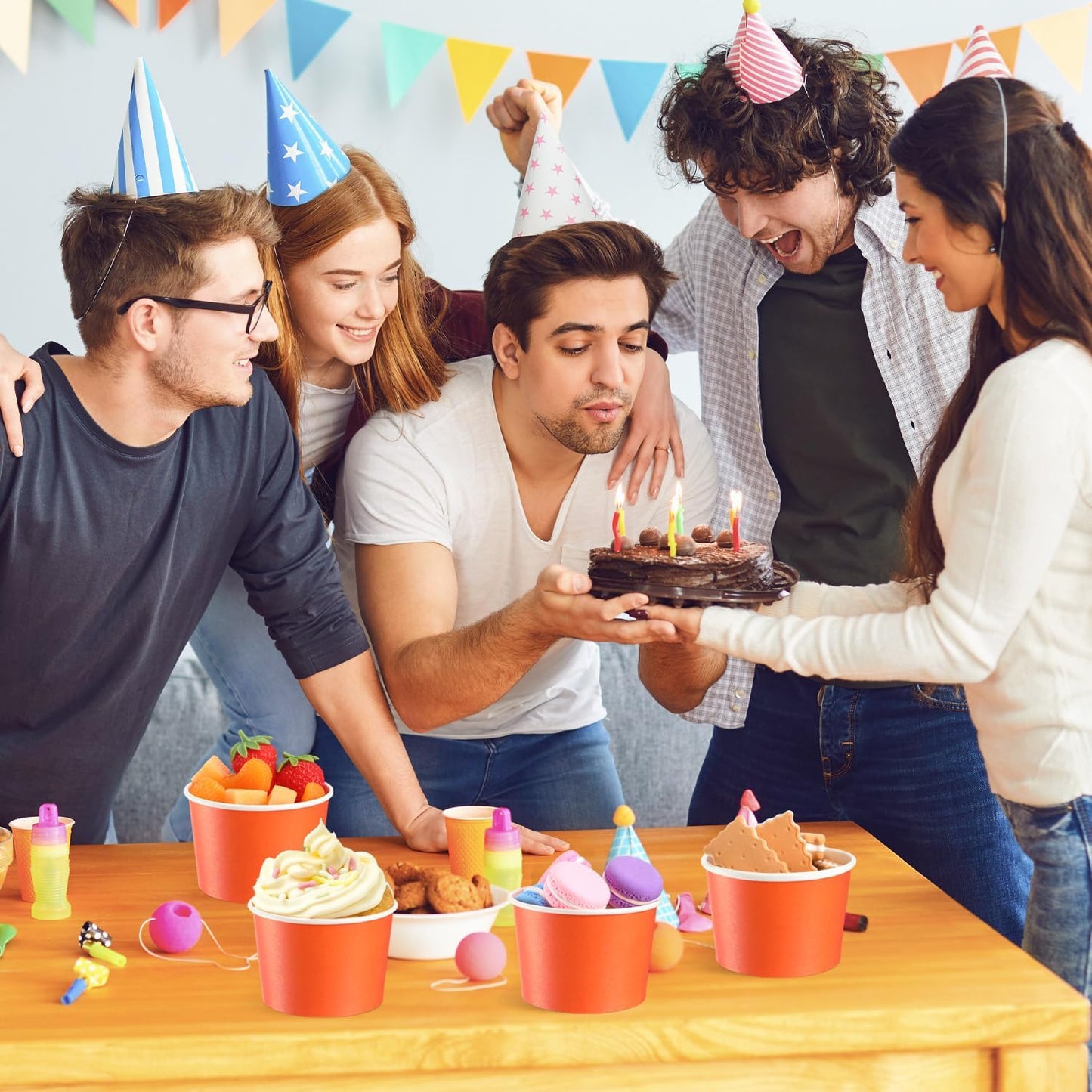 Paper Ice Cream Cups 9oz Colored Disposable Dessert Bowls for Hot or Cold Food Party Cups for Birthday Baby Shower Easter Party Supplies(Orange,60 Pcs)