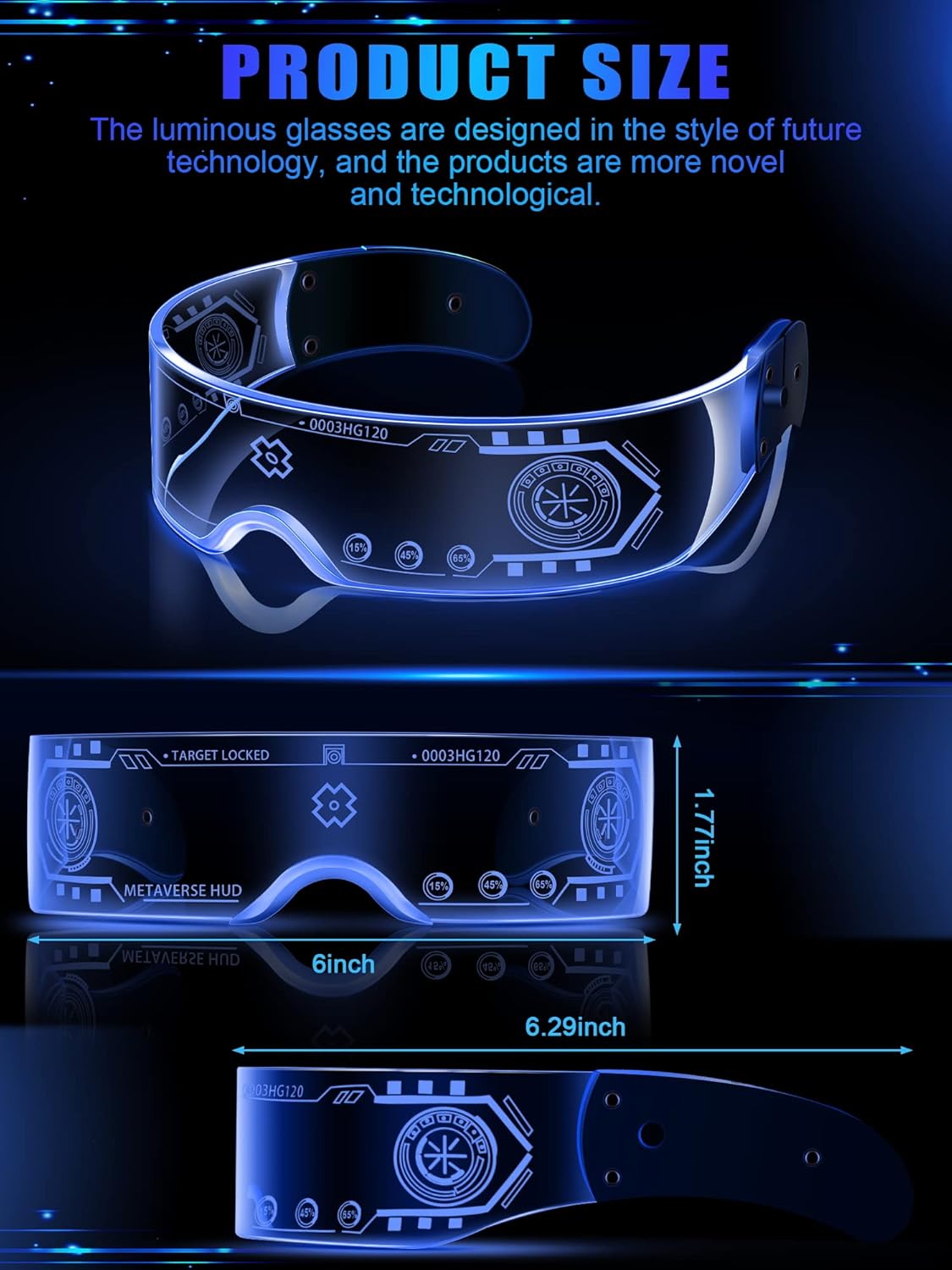TOODOO 4 Pairs LED Visor Glasses Light up Glasses Futuristic Luminous Rave Glasses 7 Colors 4 Modes for Club Christmas Party