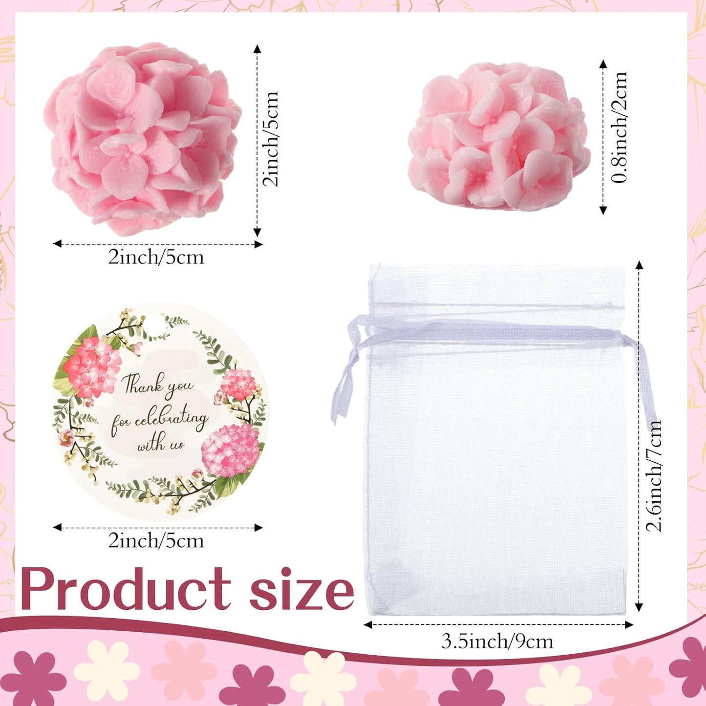 Demissle 24 Set Flower Mini Soaps for Guests Flower Soap Wedding Handmade Gift Favors Fancy Decorative with Thank You Tags for Wedding Bridal Guest Gift Party Favor(Hydrangea)