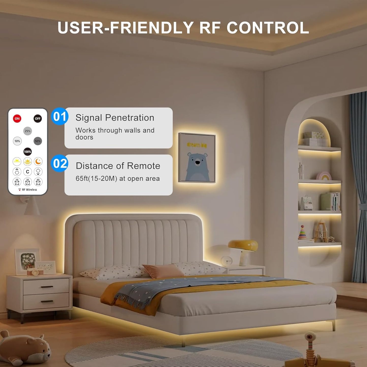 32.8ft COB Led Strip Light with Remote, 2700K Dimmable Bright Warm White Led COB Strip Light, White Led Strip Light for Mirror, Stair, Cabinet, Room