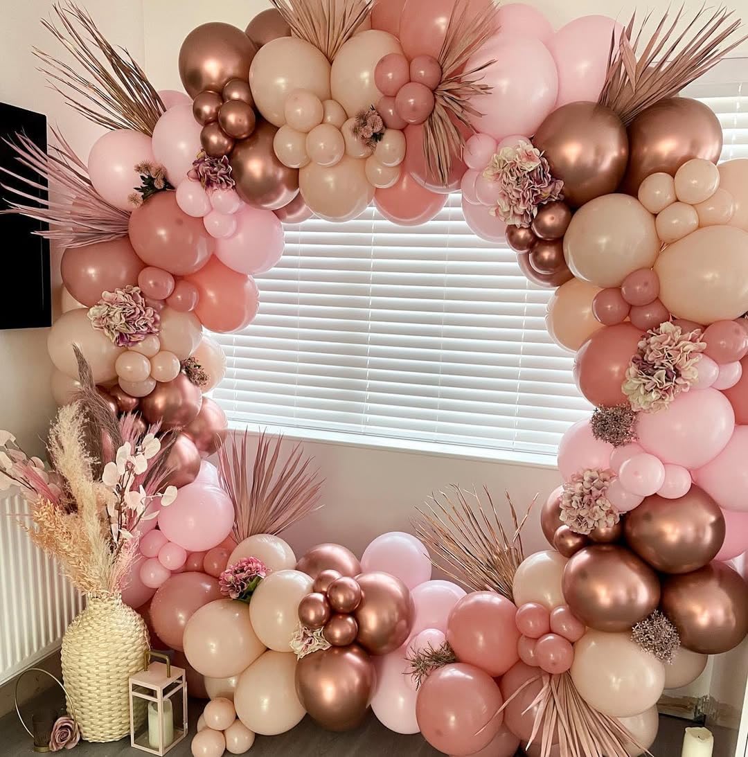 Rose Gold Balloon Arch Kit, 164Pcs Nude Pastel Pink Metallic Gold White and Confetti Balloon Garland kit for Bridal Shower Girl Birthday Baby Shower Wedding Party Decorations