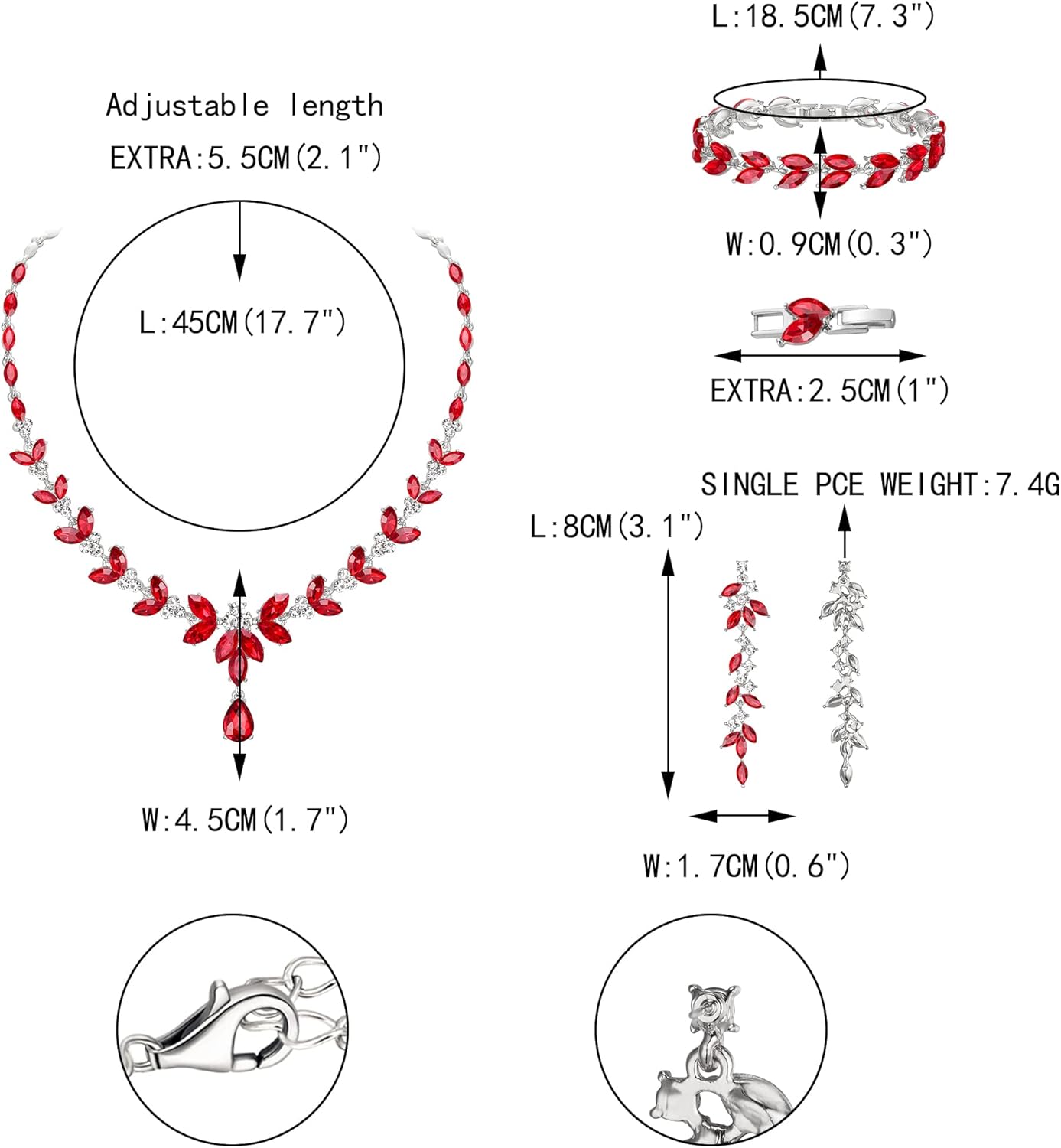 EVER FAITH Austrian Crystal Bridal Bridesmaid Jewelry Sets, Elegant Marquise Rhinestone Leaf Necklace Dangle Earrings Tennis Bracelet Set for Women