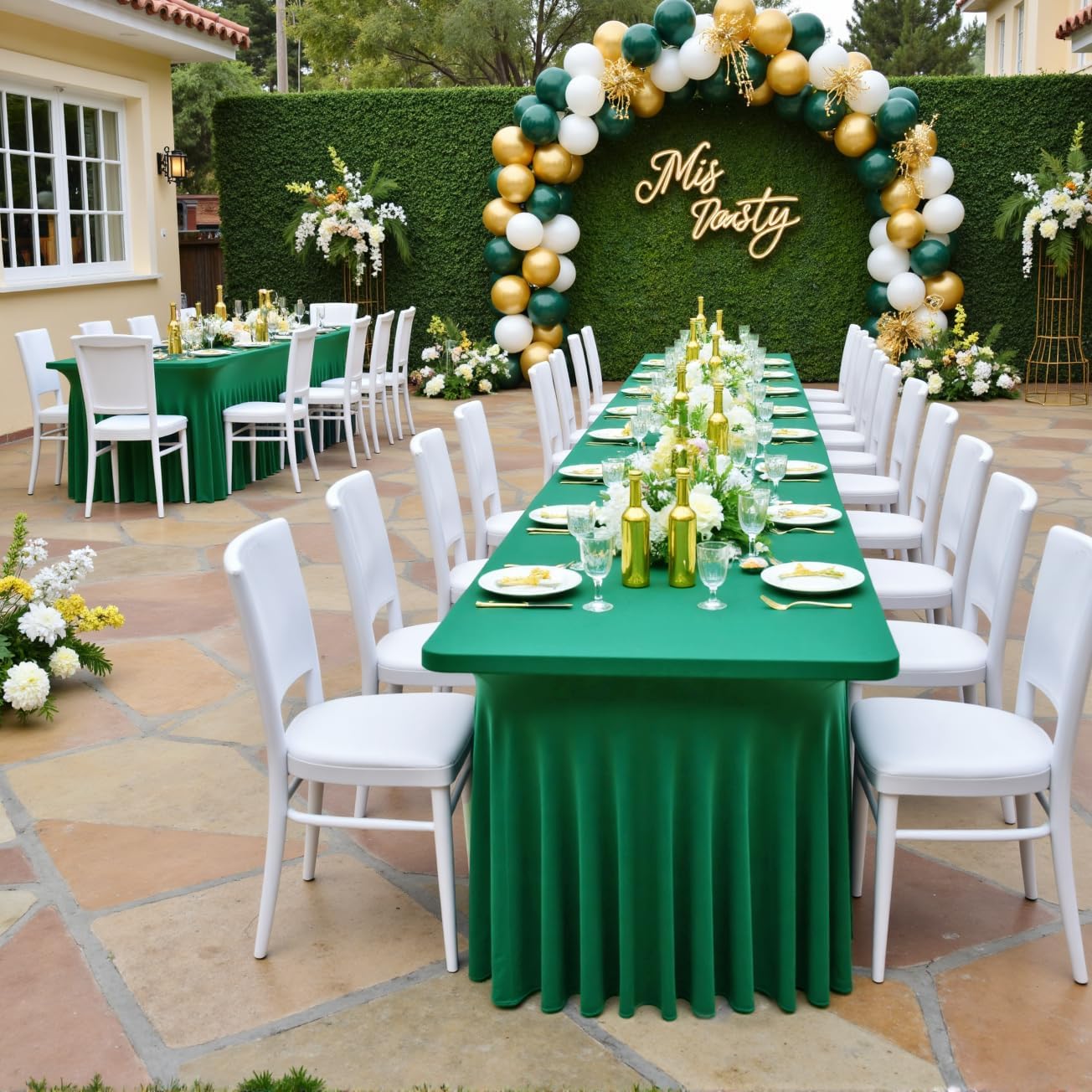 leegleri 4 Pack Emerald Spandex Table Clothes for 6 Foot Rectangle Tables, Wrinkle Free Fitted Table Cover 6ft Stretch Tablecloths with Skirt for Parties Weddings Birthday Banquet Baby Shower