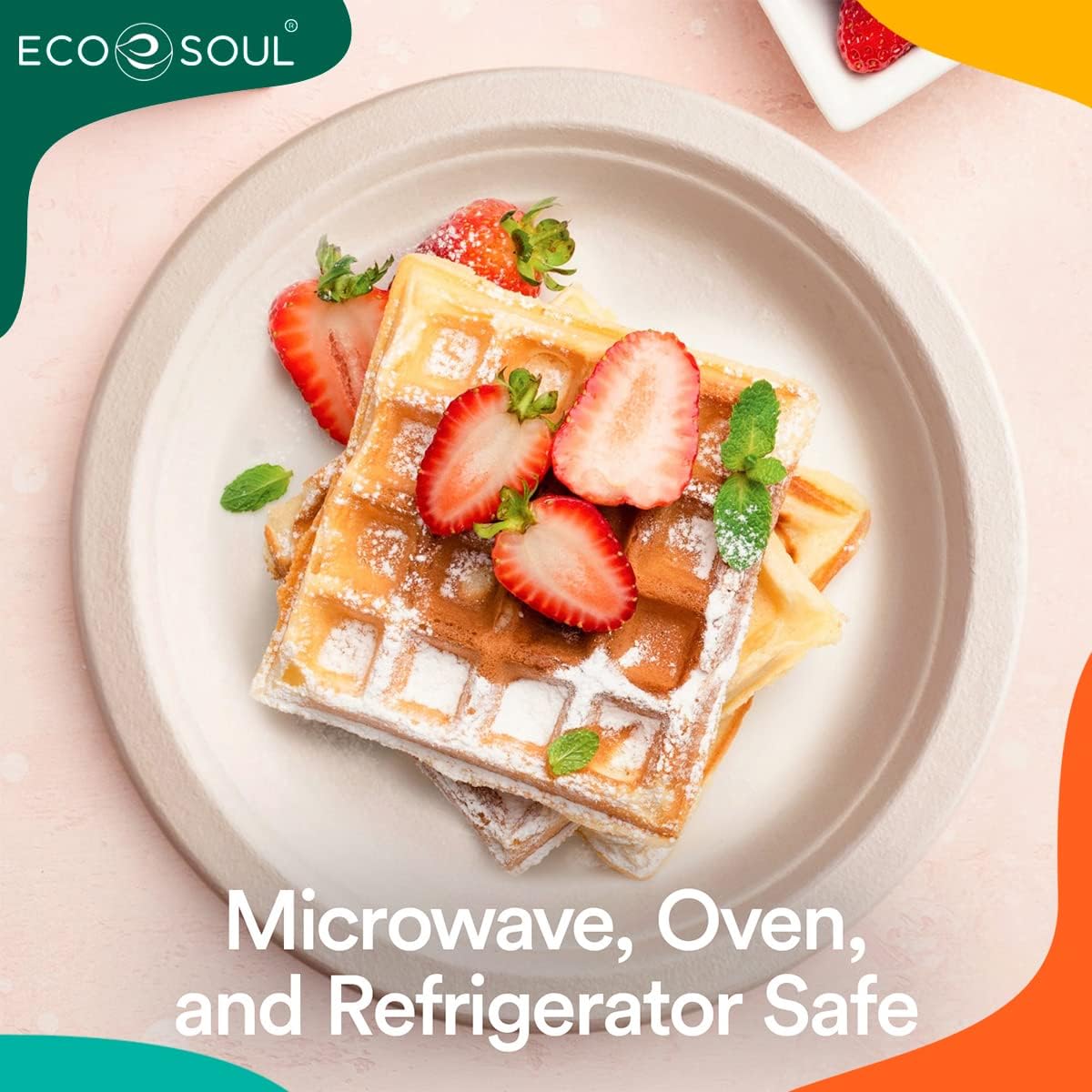 ECO SOUL Compostable 9 Inch(100-Pack) Biodegradable Disposable Paper Plates | Eco-Friendly Dinner, Party, Wedding, Event (100)