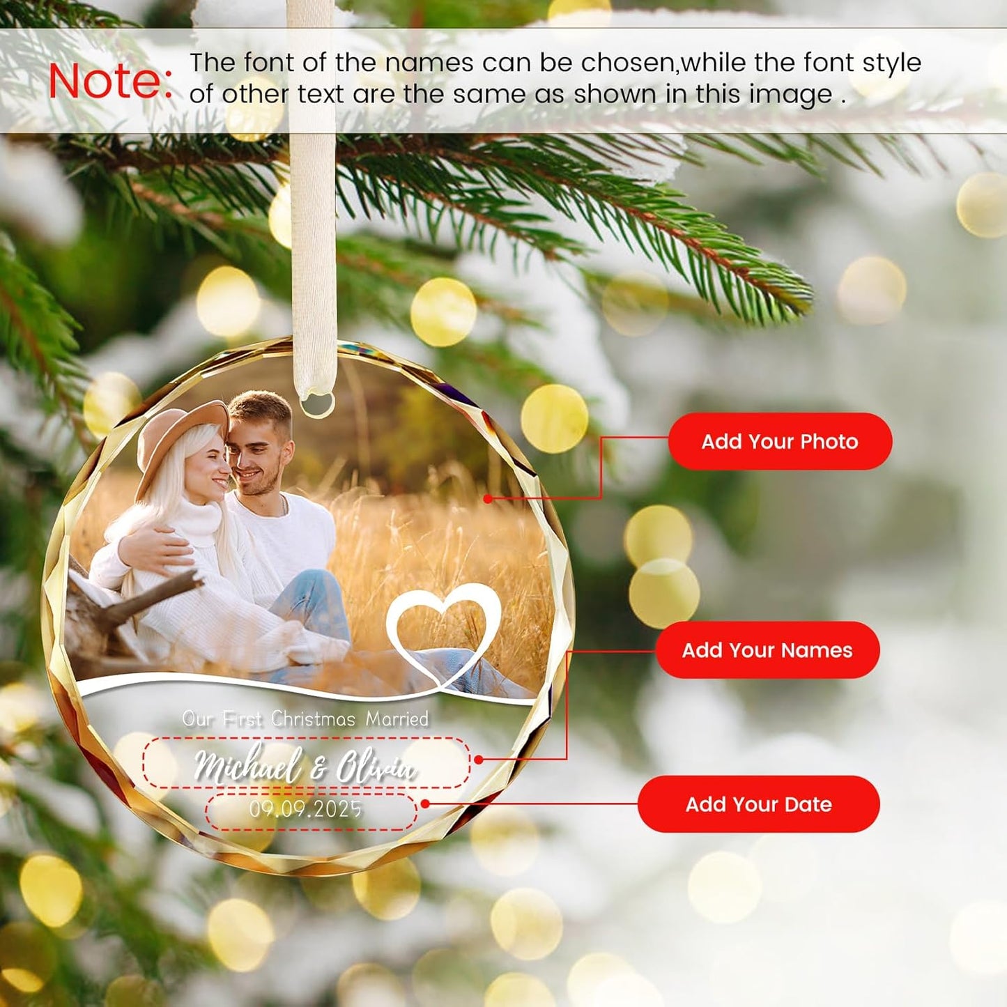 Personalized First Christmas Married Ornament 2025, Custom Engaged Christmas Ornaments with Names, Customized Wedding Engagement Gifts for Newlywed Couples Him Her