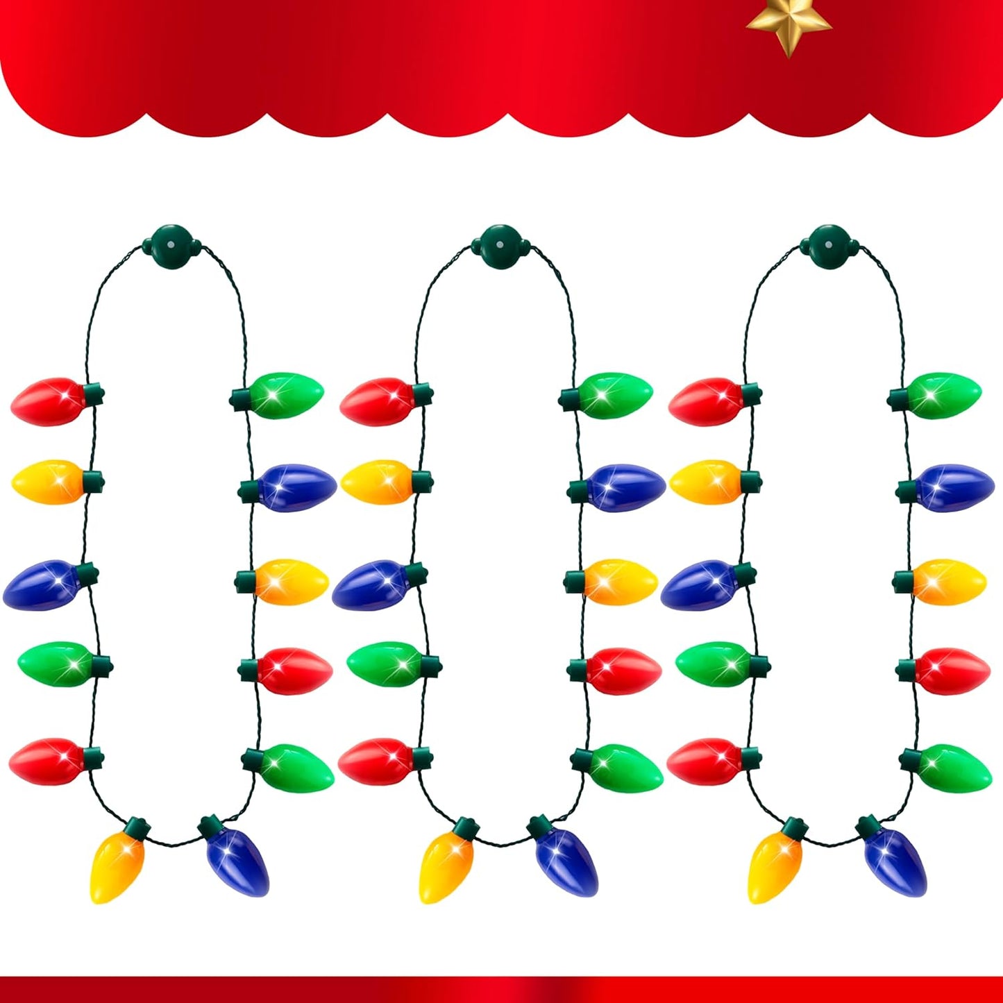 JOYIN 6 PCS Christmas Necklace Christmas Light Necklaces 12 LED Bulbs Accessories Light Bulbs for Adults Kids Holidays Parties Favors Accessories Decorations