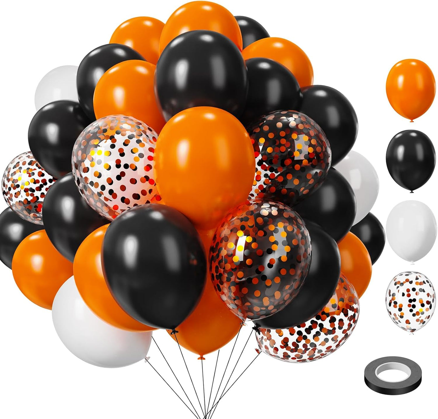Orange and Black Balloons, 75PCS Halloween Balloons,12in and 5in Black Orange and White Balloon for Halloween Theme Party Graduation New Year Birthday Decorations