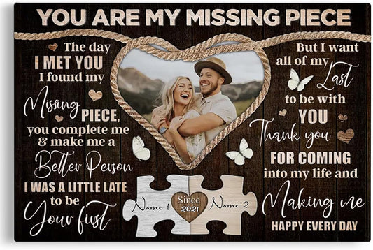 Dem Canvas Personalized Canvas Prints, Custom Photo And Name, You Are My Missing Piece, Wedding Gifts For Couple Anniversary Wedding Engagement Gift For Couples Canvas (36x24)