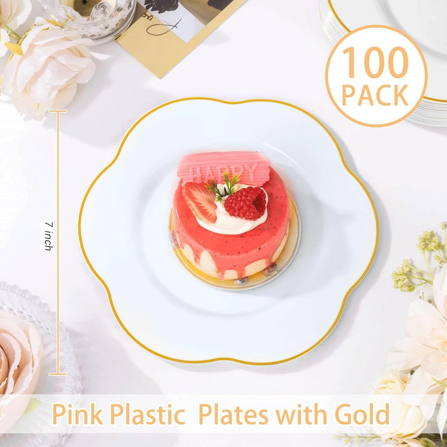 Liacere 100PCS White and Gold Dessert Plates- Disposable 7inch Floral Appetizer Cake Small Plates, Perfect for Wedding & Party & Holiday &Baby Show & Fall Decor & Thanksgiving
