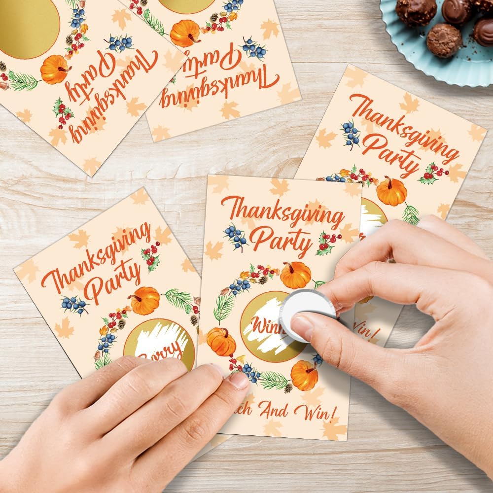 50 Pack Thanksgiving Party Patch Scratch Off Game, Funny Scratch Cards for Fall Games, Pumpkin Raffle Tickets for New Homeowner Birthday Games, Thank You Party Games