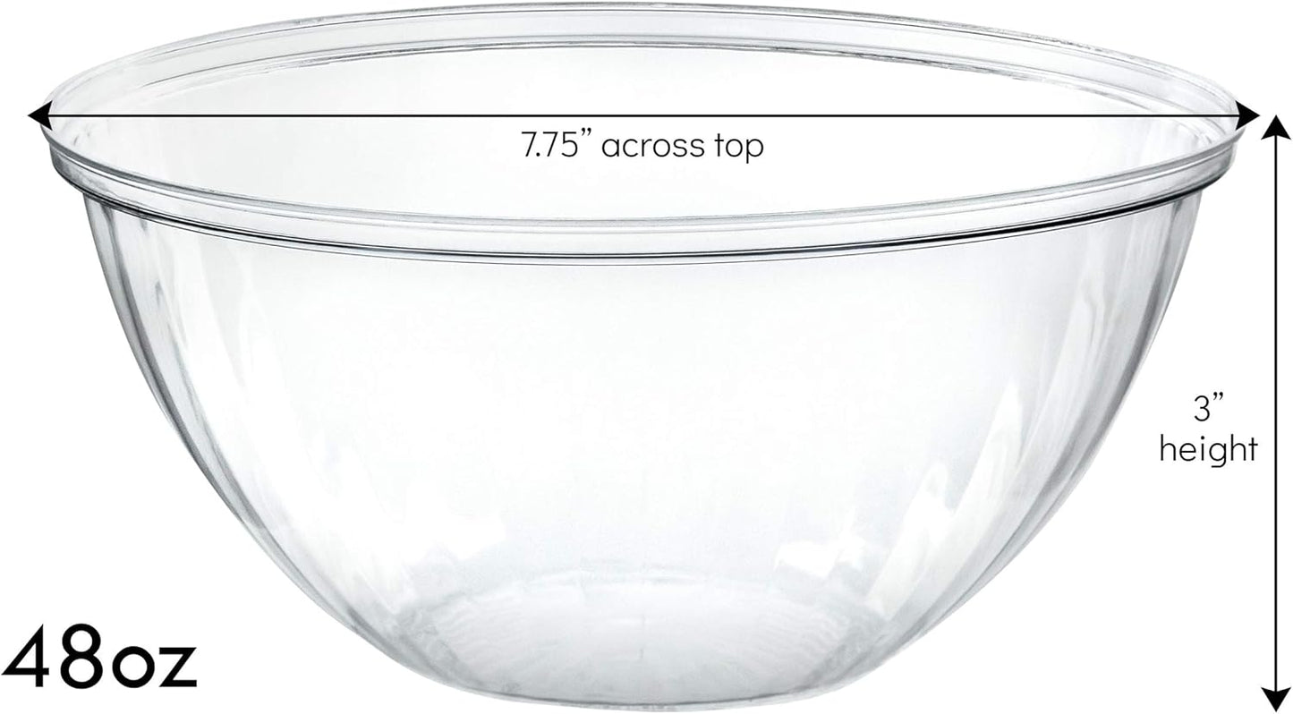 PLASTICPRO Disposable Round Crystal Clear Serving Bowls For Party Snack or Salad, Plastic Clear Chip Bowls, Candy Dish (2, 48 OUNCE)