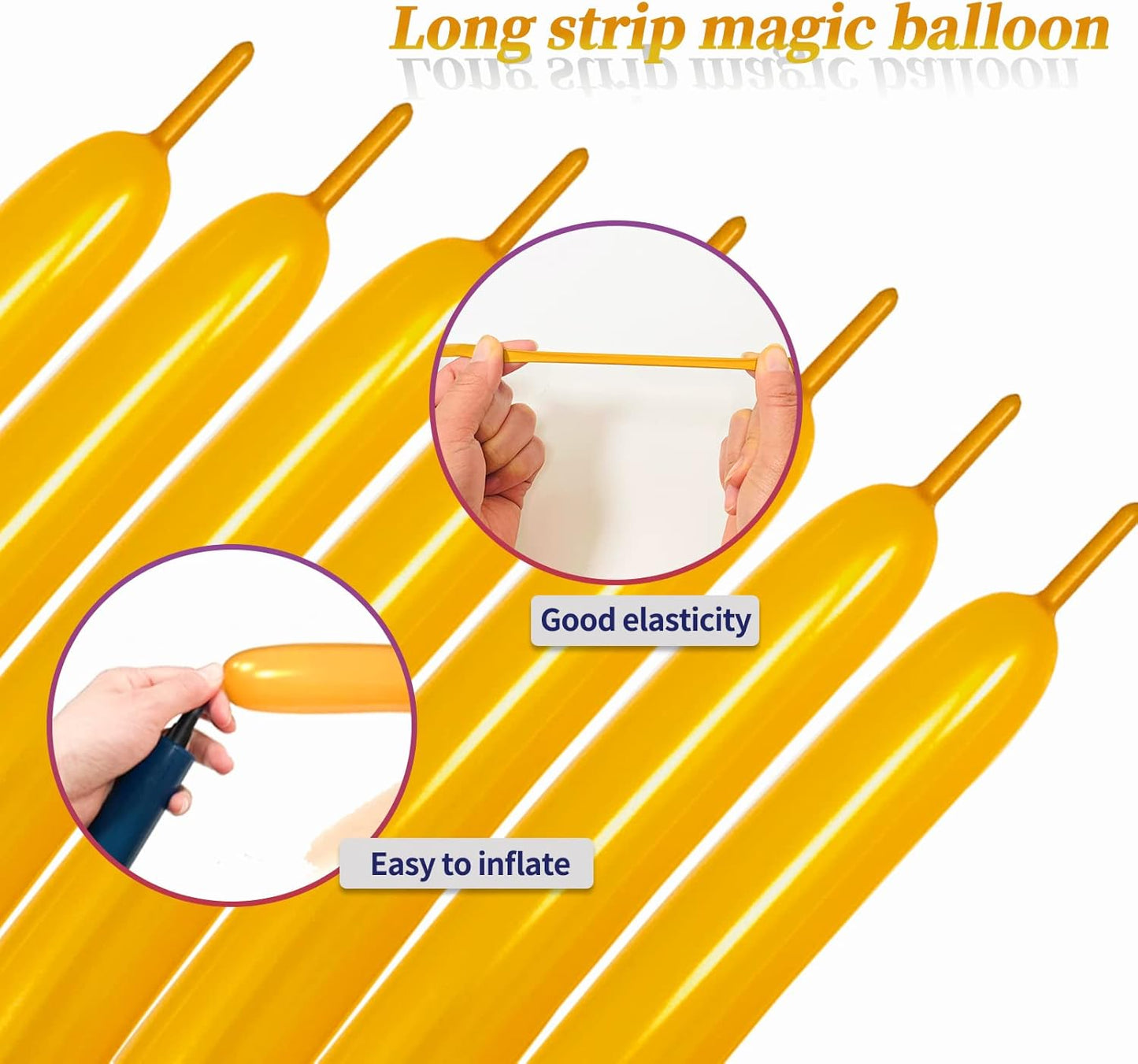Gold 260 Balloons Thickened Shine Latex, Gold Long Balloons for Balloon Animals, 100Pcs Gold Long Skinny Balloons for Animala Twisting Wedding Kid's Party Suppies Decor.