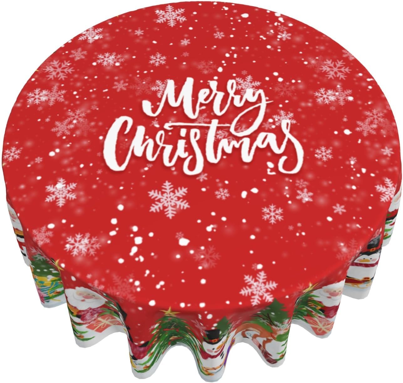 Giwawa Merry Christmas Round Tablecloth 60 Inch Funny Santa Snowman Reindeer Table Cloth for Kitchen Dining Xmas Trees Winter Snowflakes Polyester Table Cover for Holiday New Year Picnic Decor