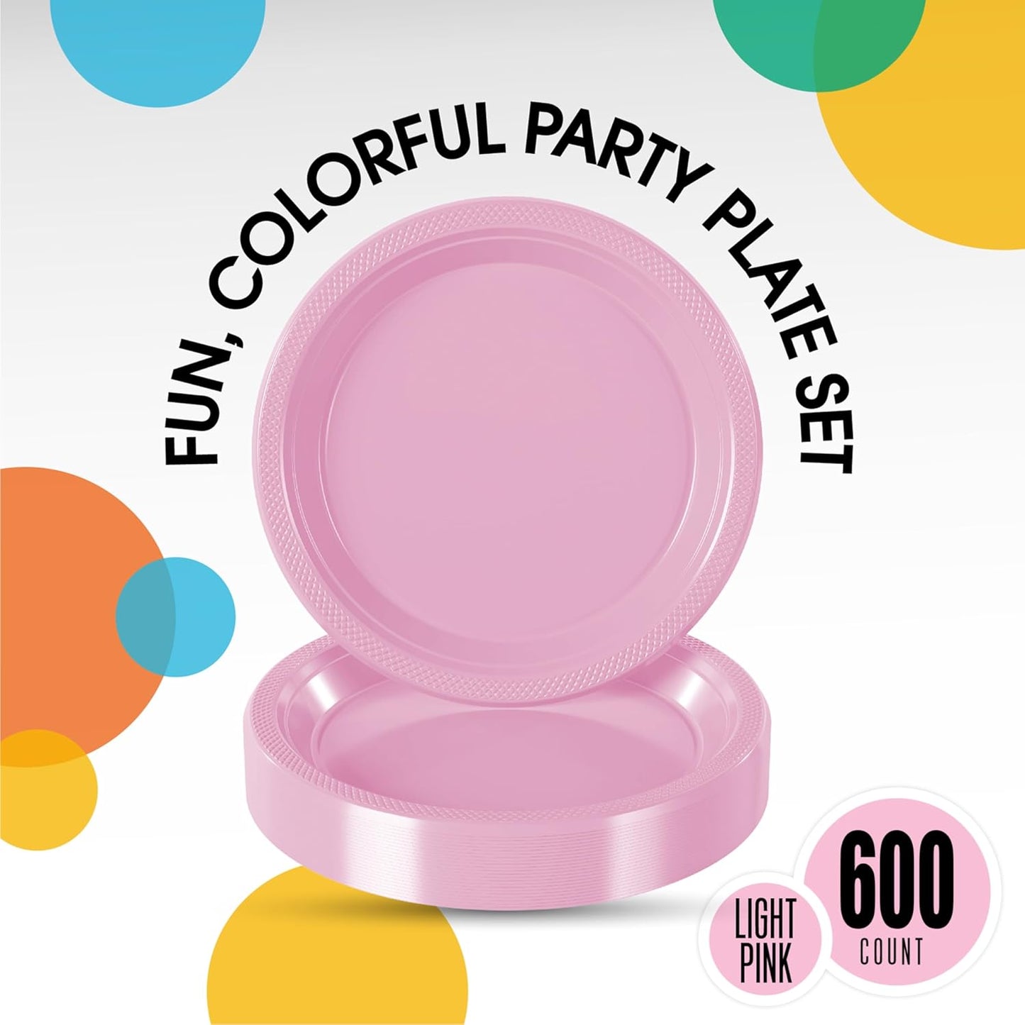 Party Solids Pink Plastic Plates Bulk 7" Pink Disposable Plates For Party Supplies 600 Pieces Disposable Dinner Plate Heavy Duty 350 GSM Plate Sets, Plastic Dinnerware Sets