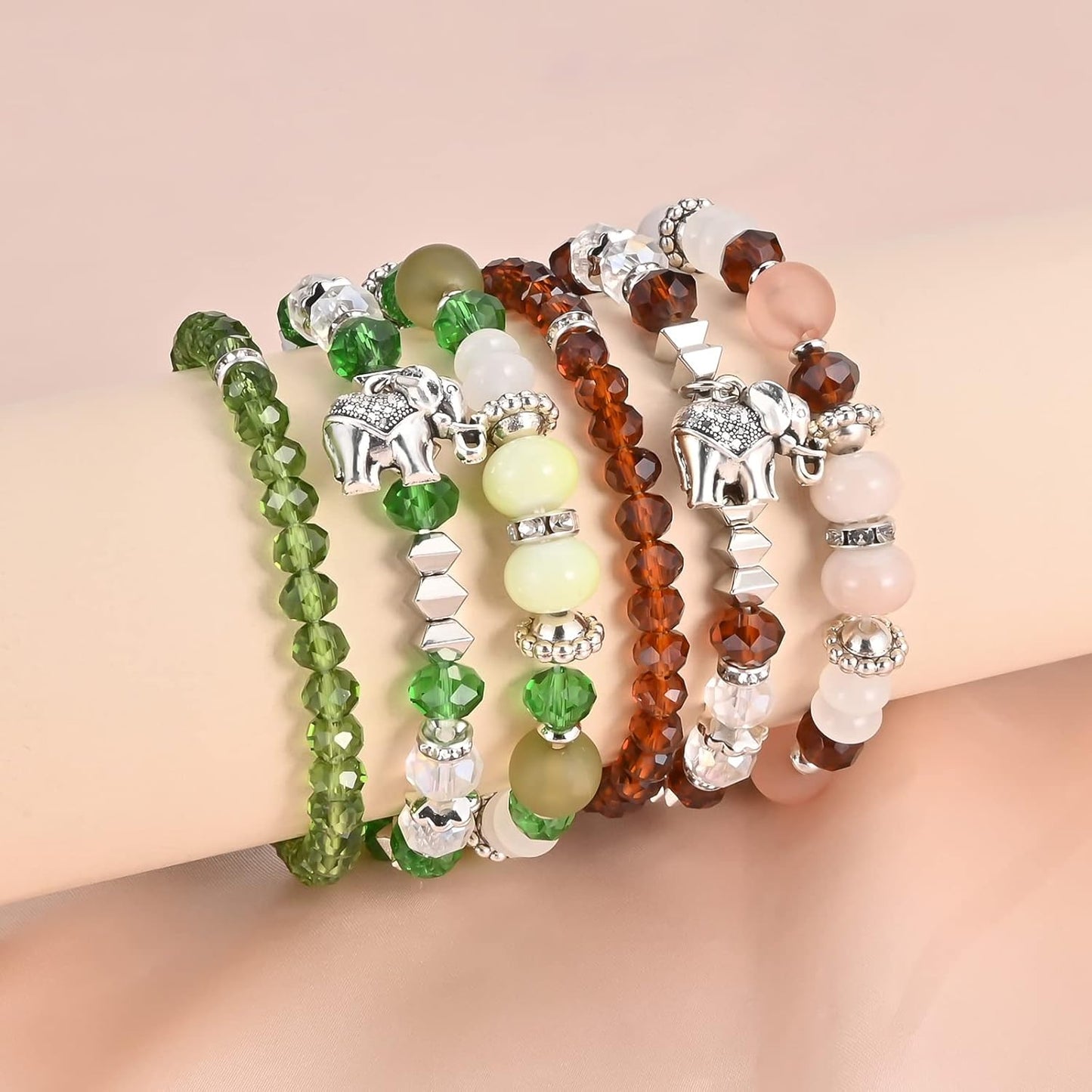 Bohemian Bracelet Sets for Women - 6 Sets Stackable Stretch Bracelets Multi-color Boho Jewelry for Women Hippie Bracelets Dainty Jewelry